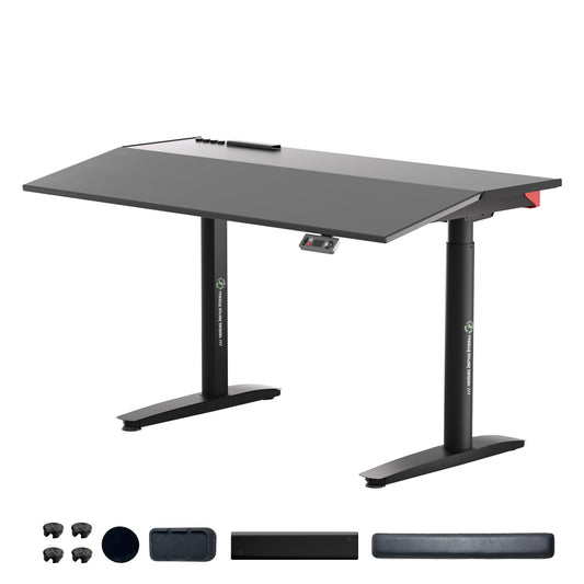 Klobel Electric Standing Desk 55” with 15° Tilting Desktop, Sit Stand Ergonomic Desk for Home Office & Gaming, 4 Motor Adjustable Desk, Memory Presets & Cable Management Black