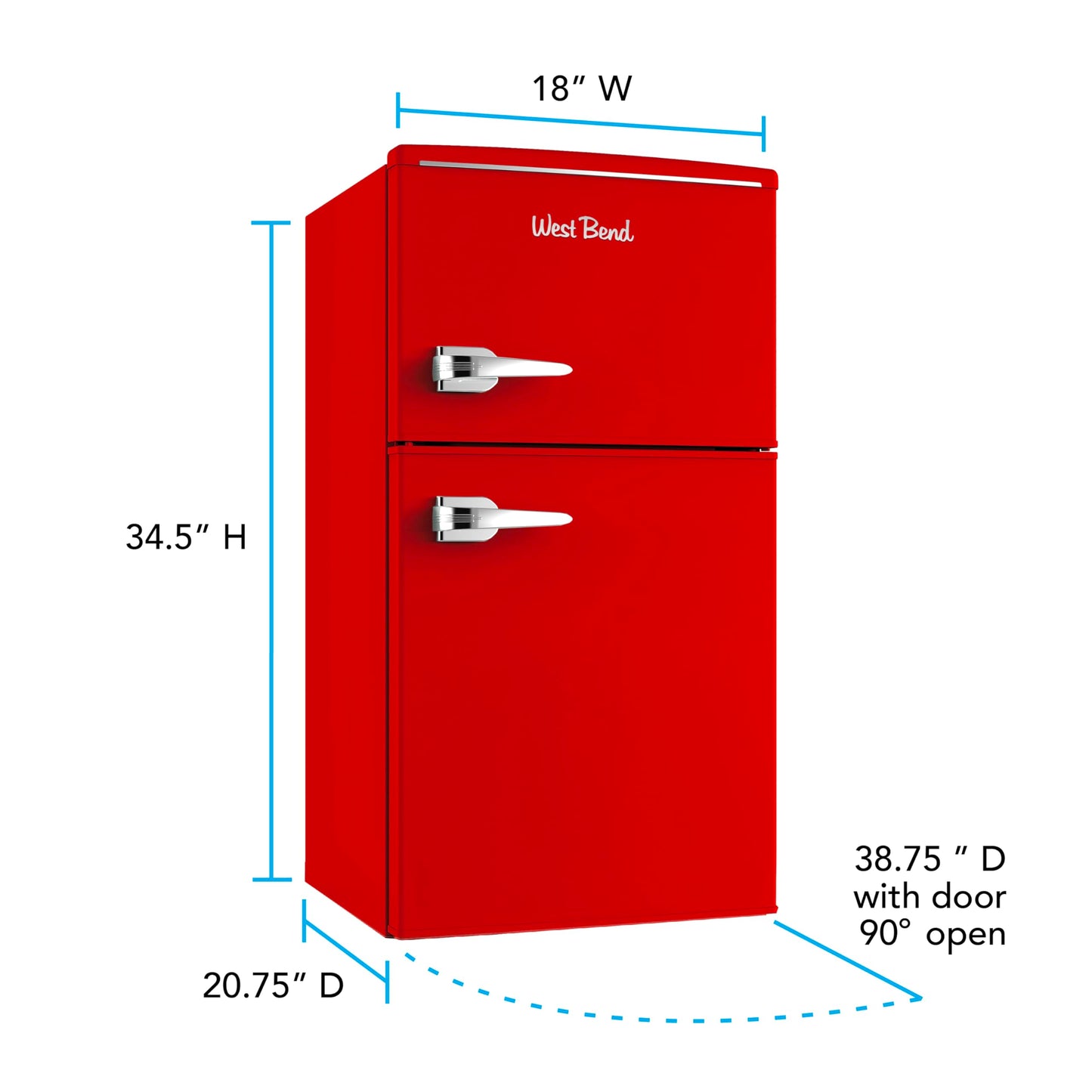 West Bend Mini Fridge with Freezer Retro-Styled for Home Office or Dorm, Features Dual Doors Removable Glass Shelves Manual Defrost and Mechanical Adjustable Temperature Control, 3.1-Cu.Ft, Red