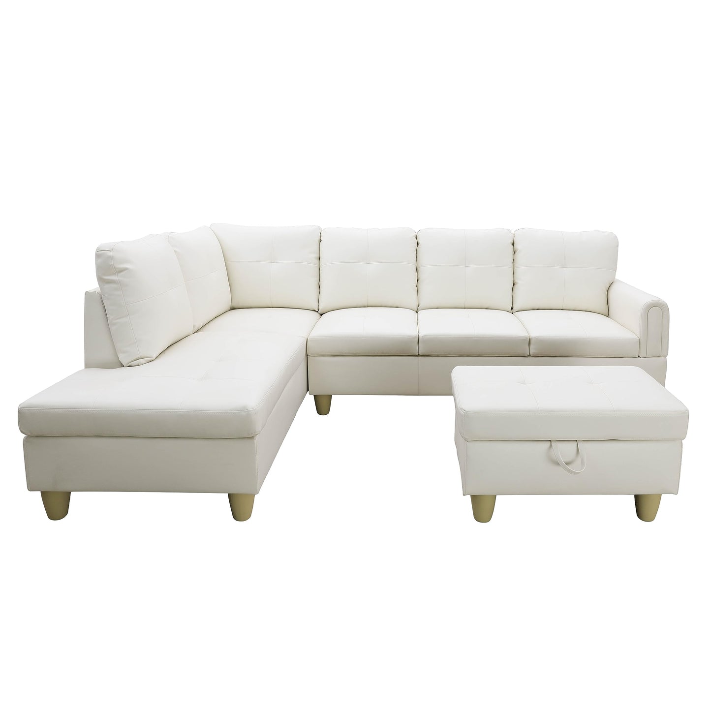 NicBex Couches for Living Room L Shaped Couch Upholstered Futon Sofa Comfy Faux Leather Modular Sofa 3-Piece Living Couch with Storage Ottoman for Apartments, Living Room and Office, White