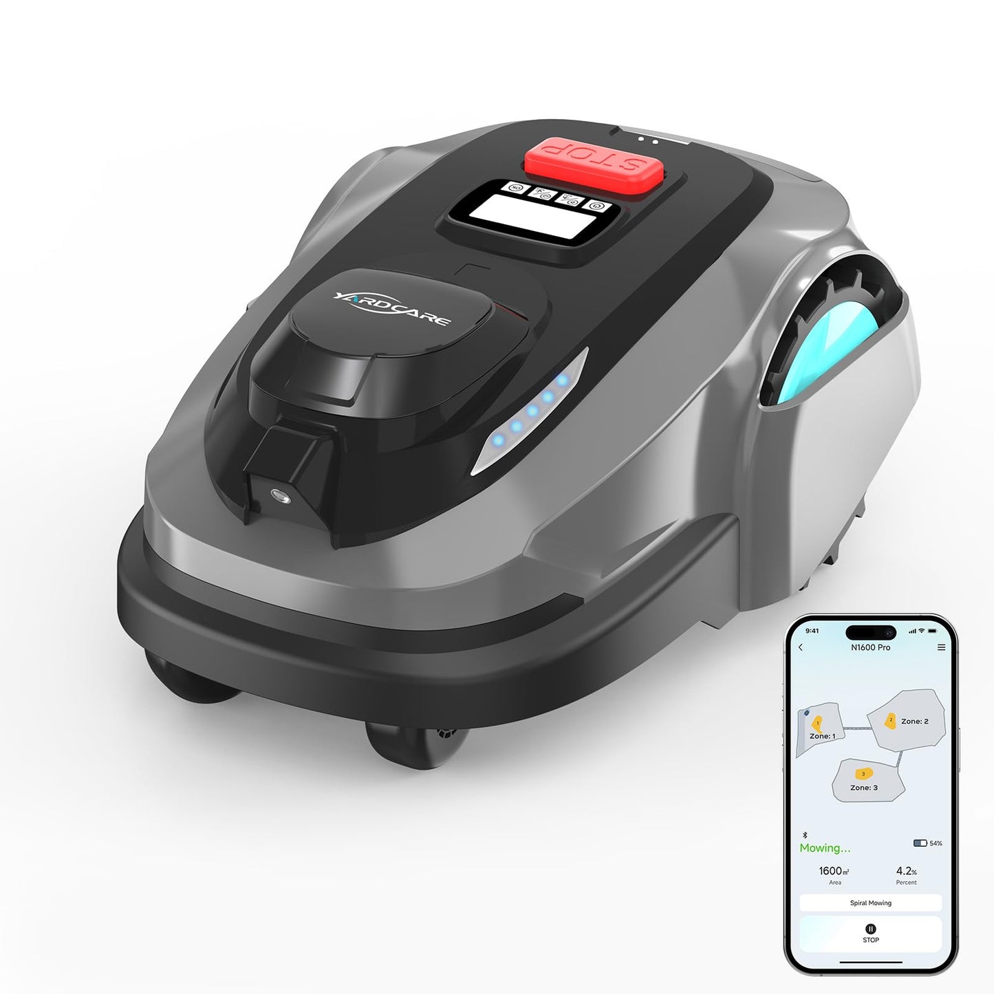 YARDCARE N1600 PRO Robot Lawn Mower, Wireless Design with RTK+Vision Navigation, 0.4 Acre Coverage, APP Smart Control Robot Lawn Mower, Multi-Zone Mowing, Curved Path, Adjustable Cutting Height
