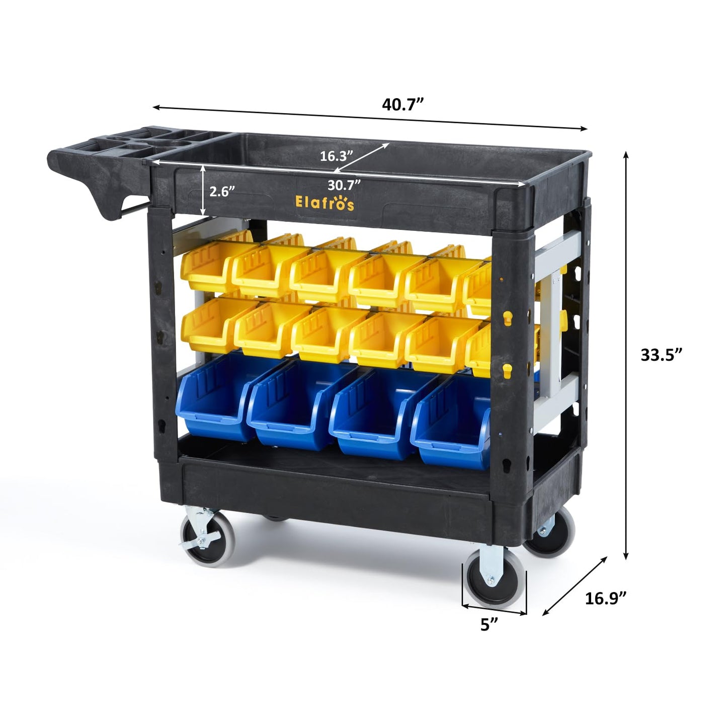 ELAFROS 2-Tier Heavy Duty Utility Cart with 32 Storage Bins, 40.7 x 17 in