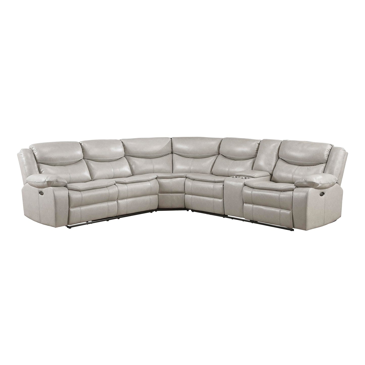 Lexicon L-Shaped Power Reclining Sectional Couch, Faux Leather Reclining Sectional Sofa, 3 Recliners, Wall Hugger, Right Storage Console, Cup Holders, Receptacles, Charging Ports, Silver Gray
