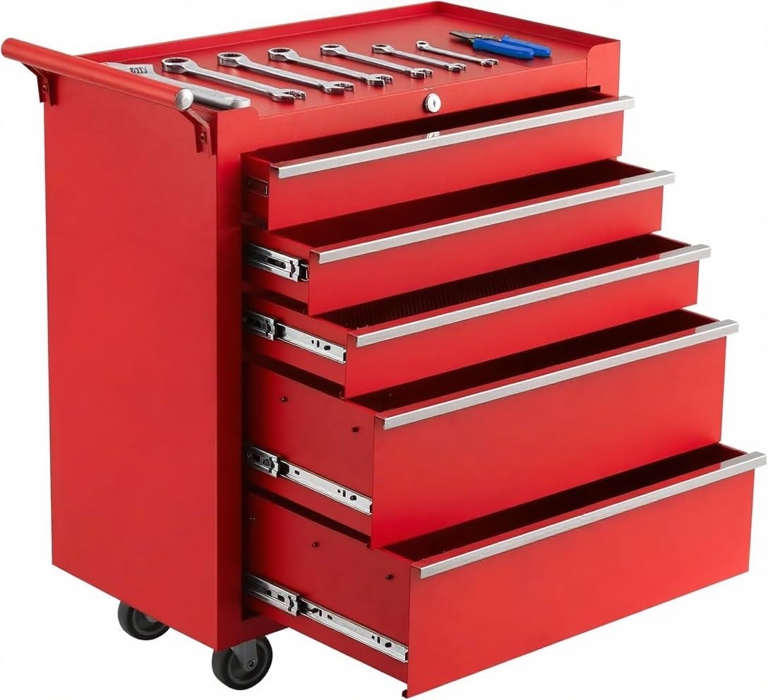 Rolling Tool Chest, 5 Drawers Tool Storage Cabinet with Wheels, Portable Tool Cabinet Organizer with Locking System & Drawer Liners,Universal Lockable Wheels, Tool Storage Cart for Garage, Workshop