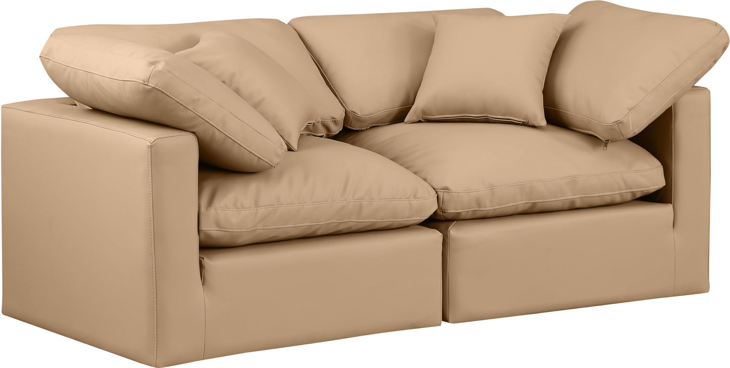 Meridian Furniture 146Tan-S70 Indulge Collection Modern | Contemporary Modular Sofa with Soft Tan Durable Vegan Leather, Fiber-Filled Cushions, Modular, 70" W x 35" D x 32" H, Tan