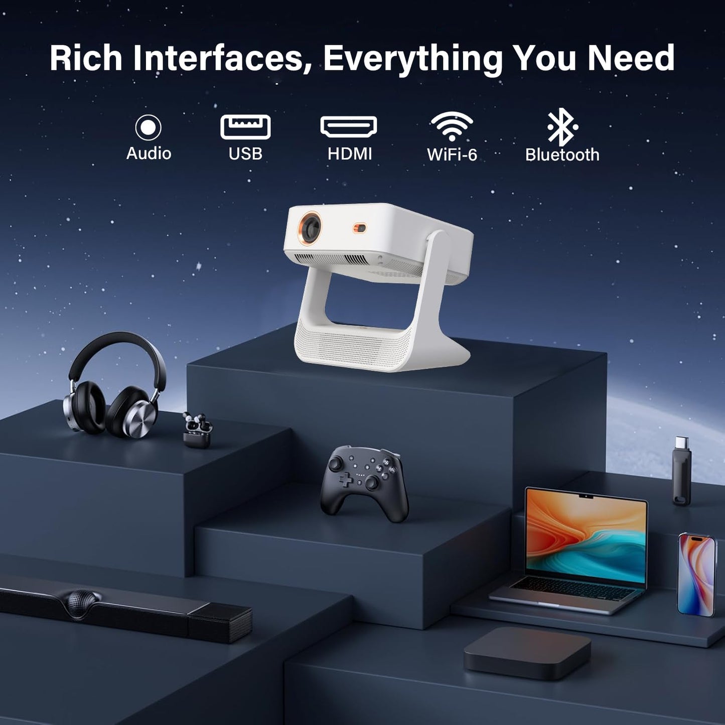 TouchScreen Smart Portable Projector,A2Ultra 4K Support Outdoor Projector with WiFi6 and Bluetooth, 800 ANSI Dual-Screen Sync,1000+ Apps, Auto Focus Movie Proyector for Home Theater/Outdoor/Gaming