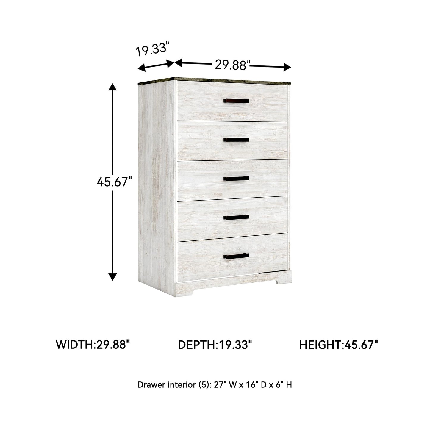 Signature Design by Ashley Shawburn Rustic 5 Drawer Chest of Smooth-Gliding Drawers and Safety Stop, White & Gray