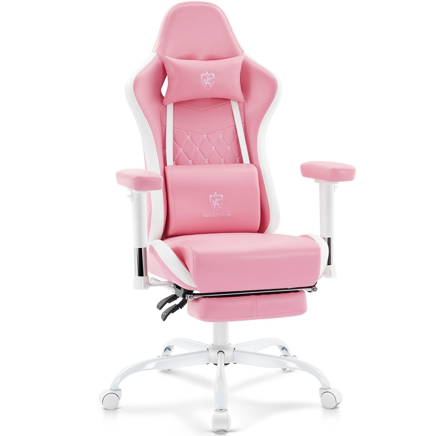 Morkprism Gaming Chair,Computer Office Chair with Footrest,Massage Lumbar Support and Gel Pad,Ergonomic Reclining Leather Gamer Chair with Headrest,Adjustable Armrests and Spring Cushion Pink