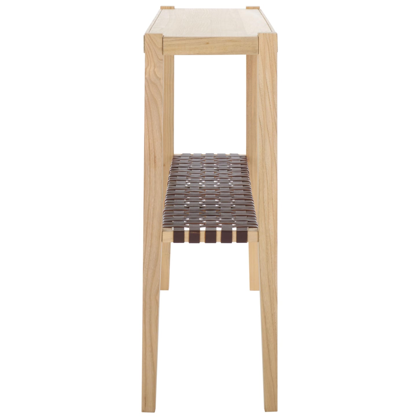 SAFAVIEH Home Collection Sigurd Cognac Leather/Unfinished Natural Solid Wood Bar Height Dining Console Table