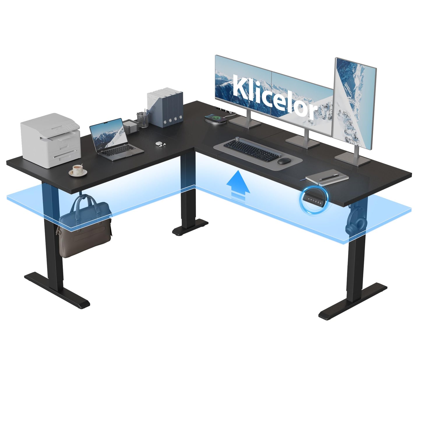 Klicelor L Shaped Standing Desk 63 x 55 Inch, Electric Height Adjustable Corner Desk for Home Office Workstation, Ergonomic Sit Stand Computer Table with Memory Controller, Black