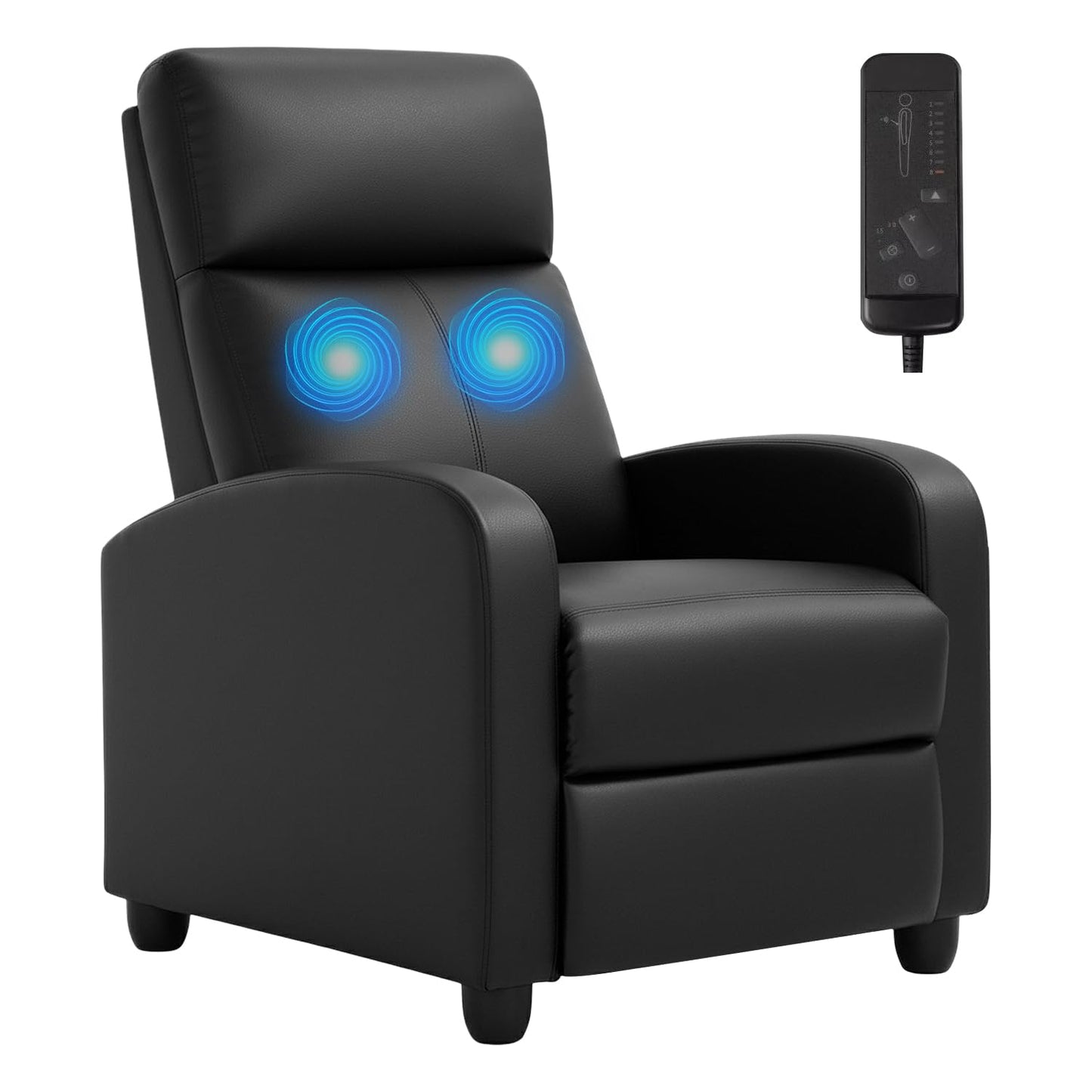 PayLessHere Recliner Chair Single Reclining Sofa Home Theater Seating with Lumbar Support and Padded Backrest for Living Room and Bedroom (Leather, Black-Massage)