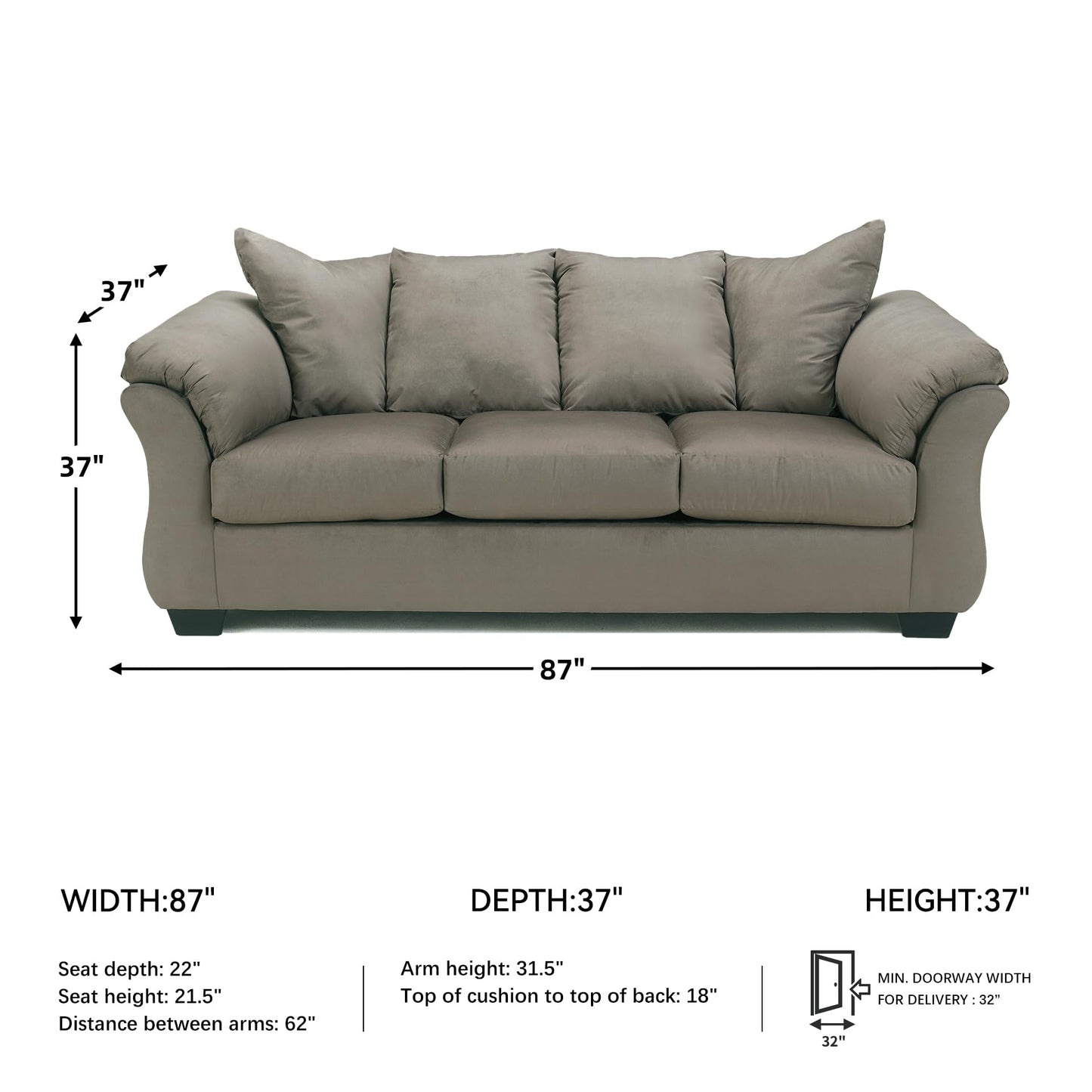 Signature Design by Ashley Darcy Casual Plush Sofa, Grayish Brown