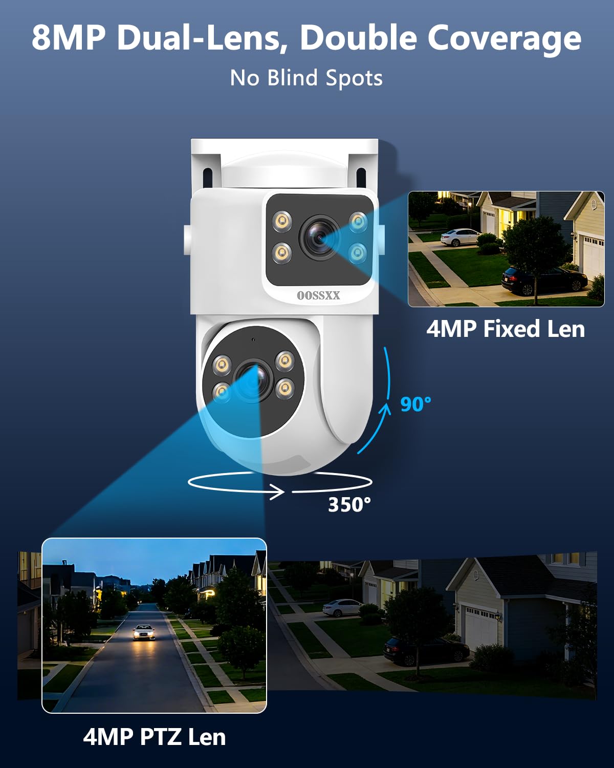 OOSSXX (2026 New) 4K PoE Security Camera System, 8CH NVR with 6 Dual Lens Cameras, Fixed + PTZ Auto Tracking, 130° Wide Angle, AI Human Detection, 2-Way Audio, No Monthly Fee