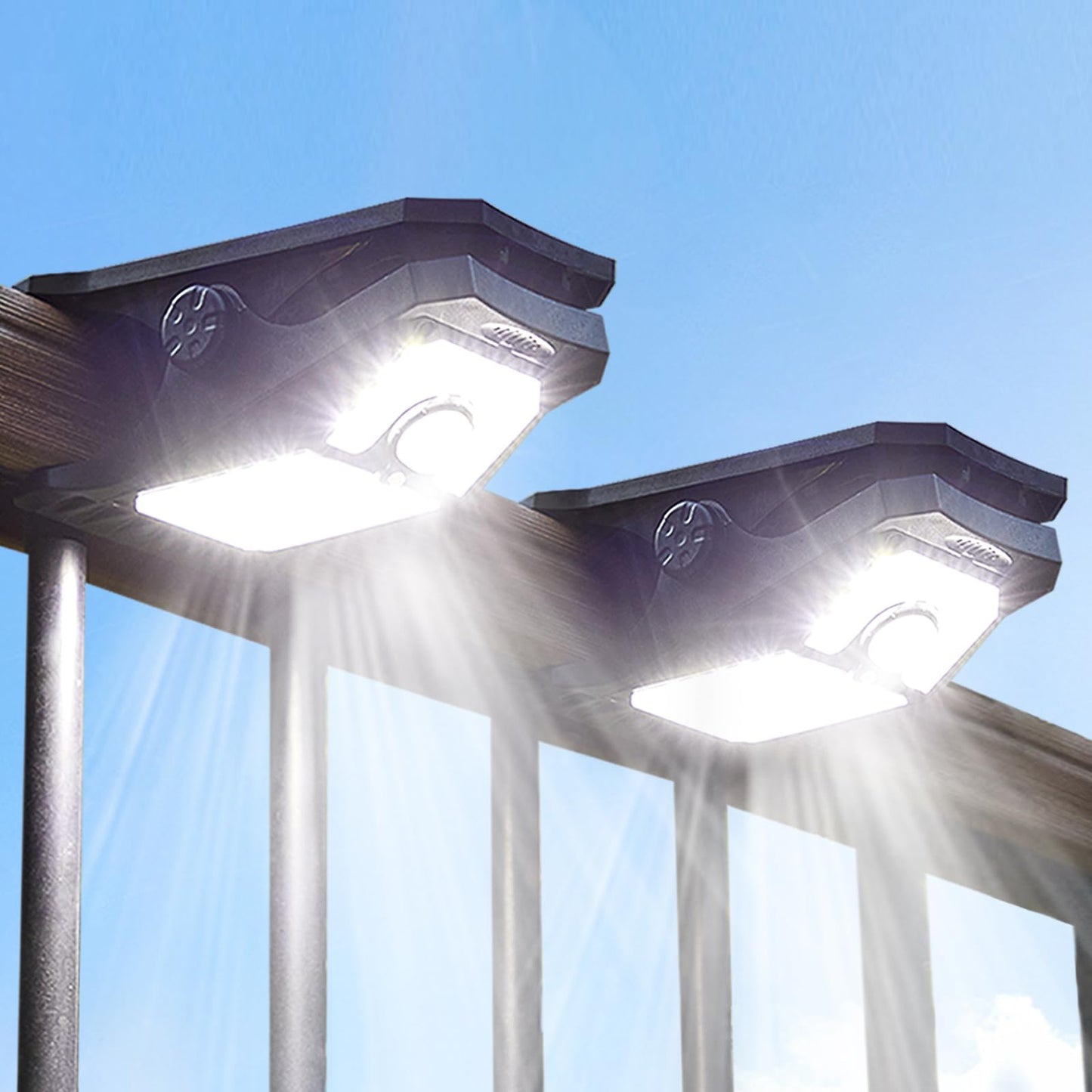 LIFENGSOLER 45 LED Motion Sensor Outdoor Lights, Solar & USB Powered, Waterproof, Black, Model JZD-45-2, 800LM, 2 Pack