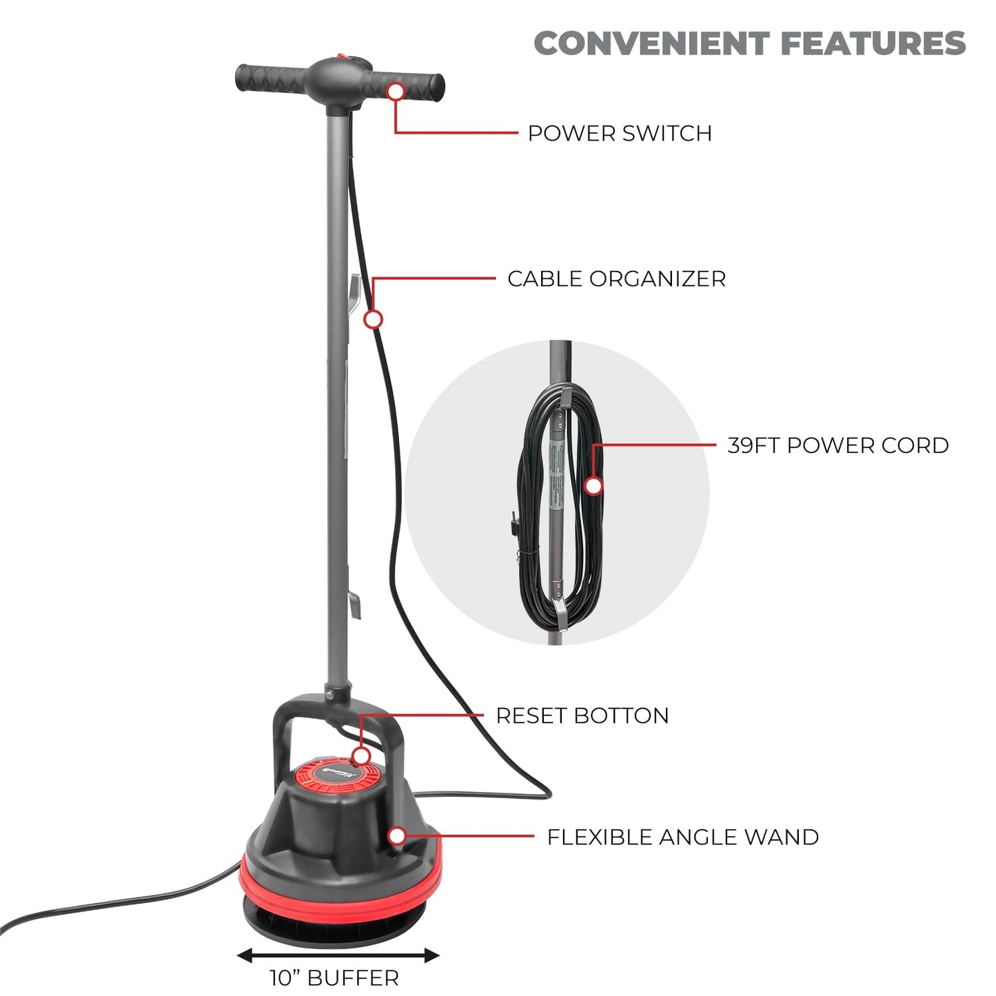 XtremepowerUS 10" Heavy Duty Single Pad Commercial Polisher Orbiter Hard Floor Polisher Cleaner Machine, Wide Cleaning Path Floor Cleaning, 39ft Cord