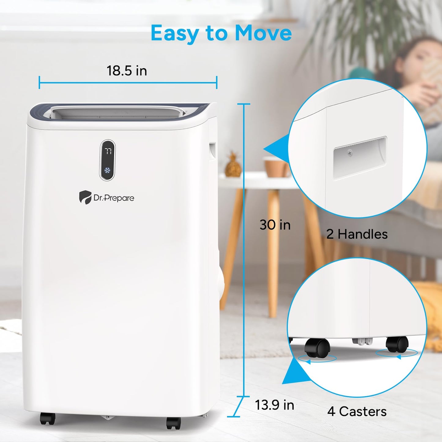 DR.PREPARE 14,000 BTU Portable Air Conditioner with WiFi Enabled, Cooling, Dehumidifier, Fan & Sleep Modes 4-in-1 Portable AC w/Remote Control & 67'' Window Kit, Cools Up To 700 sq. ft, 1-24H Timers