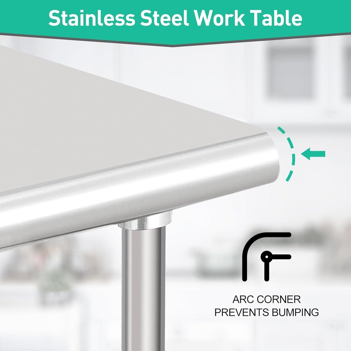 ExploreHorizon Stainless Steel Commercial Work Table with 2 Removable Upper Shelves & Adjustable Lower Shelf, Heavy Duty Wide Metal Prep Table for Kitchen Restaurant Workshop Garage Industrial Use