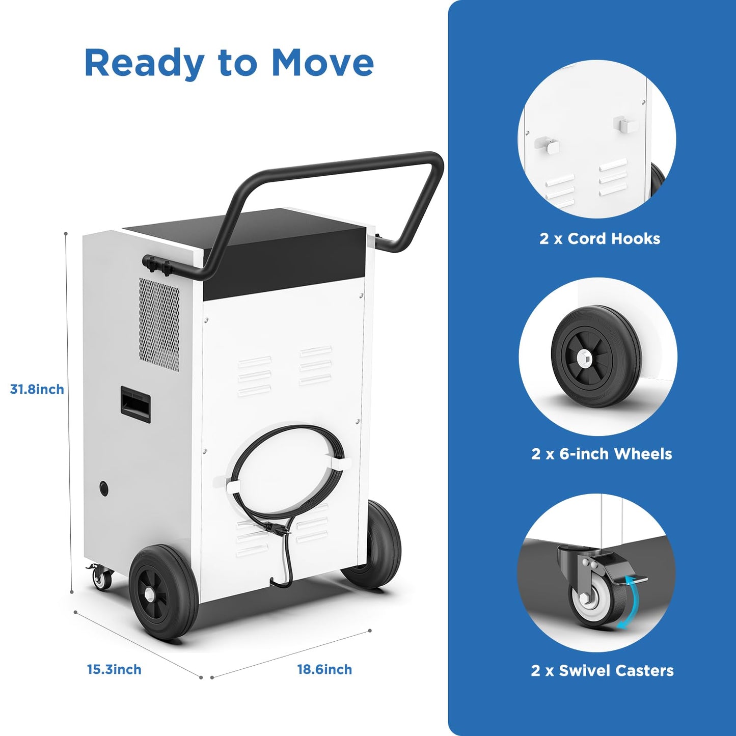 Moiswell 240 Pints Commercial Dehumidifier with Pump and Drain Hose for Basements and Large Spaces up to 8,500 Sq Ft, 5-Year Warranty