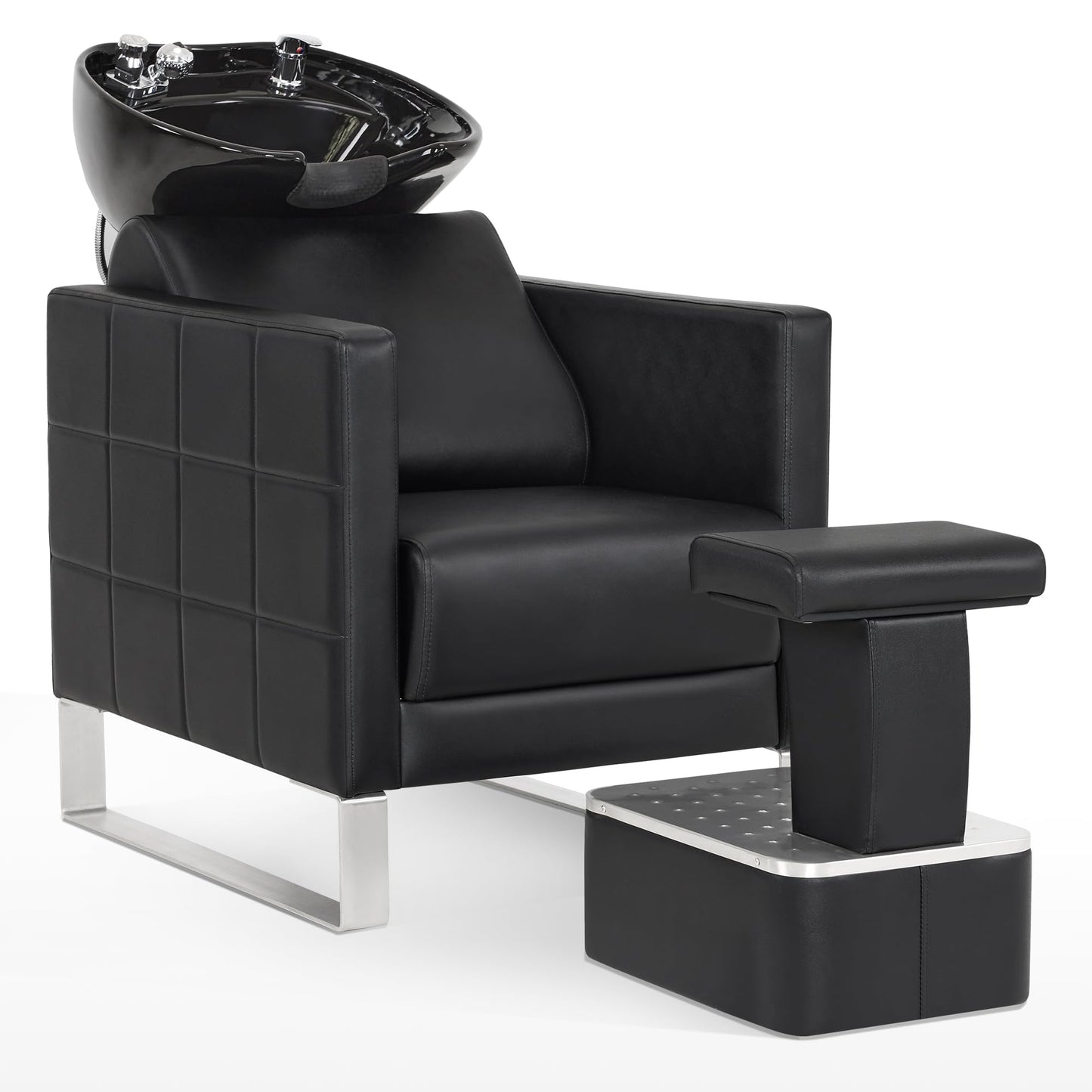 BarberPub Backwash Shampoo Ceramic Bowl and Chair Set for Salon for Hair Stylist, Adjustable Hair Wash Sink Unit Station for Spa Beauty Salon Barbershop 9093 (Black)