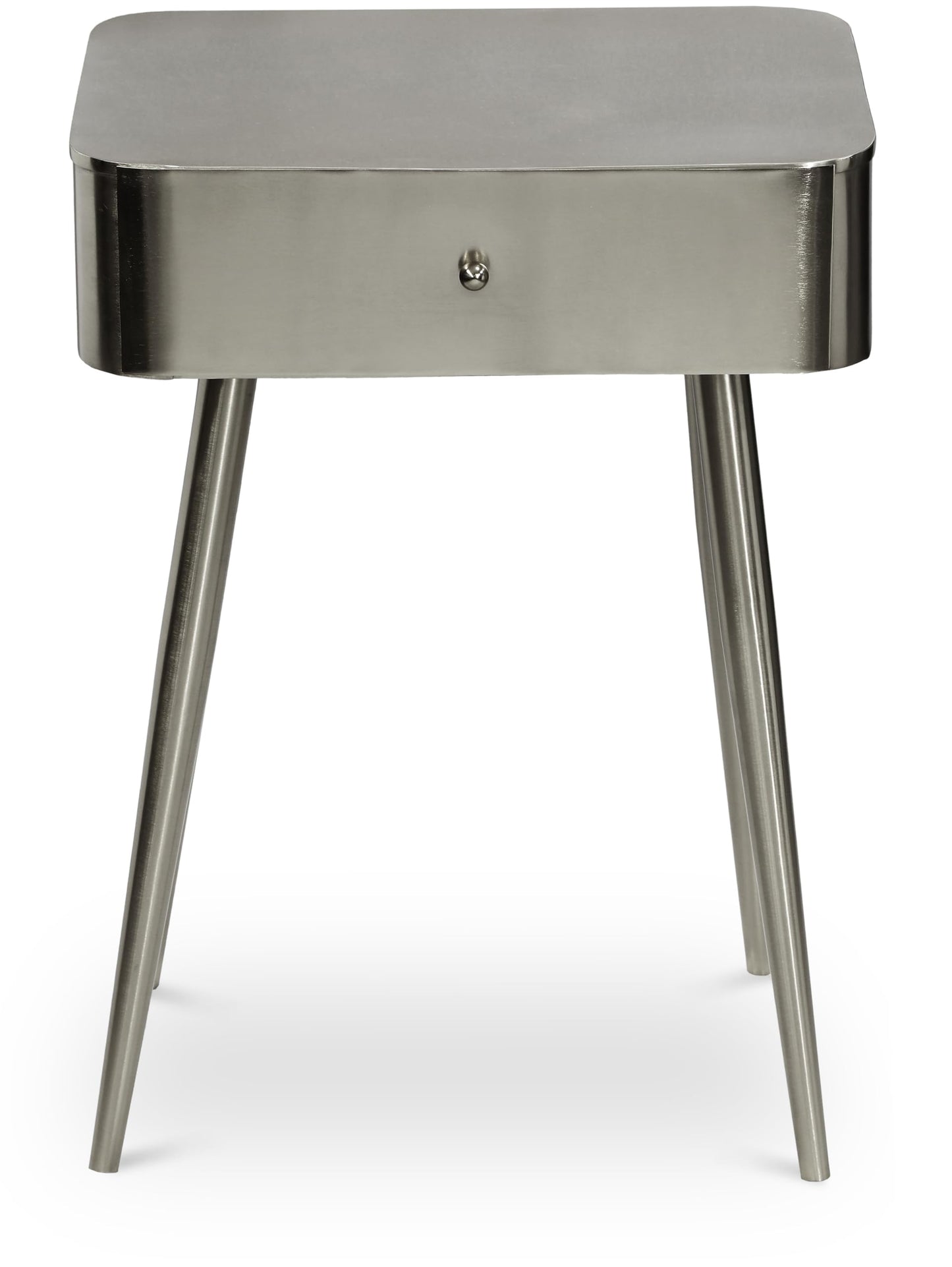 Meridian Furniture 331Silver Rylan Collection Modern | Contemporary Night Stand with Brushed Silver Metal Nightstand/Side Table, 1 Storage Drawer, 17" W x 14" D x 23" H, Silver