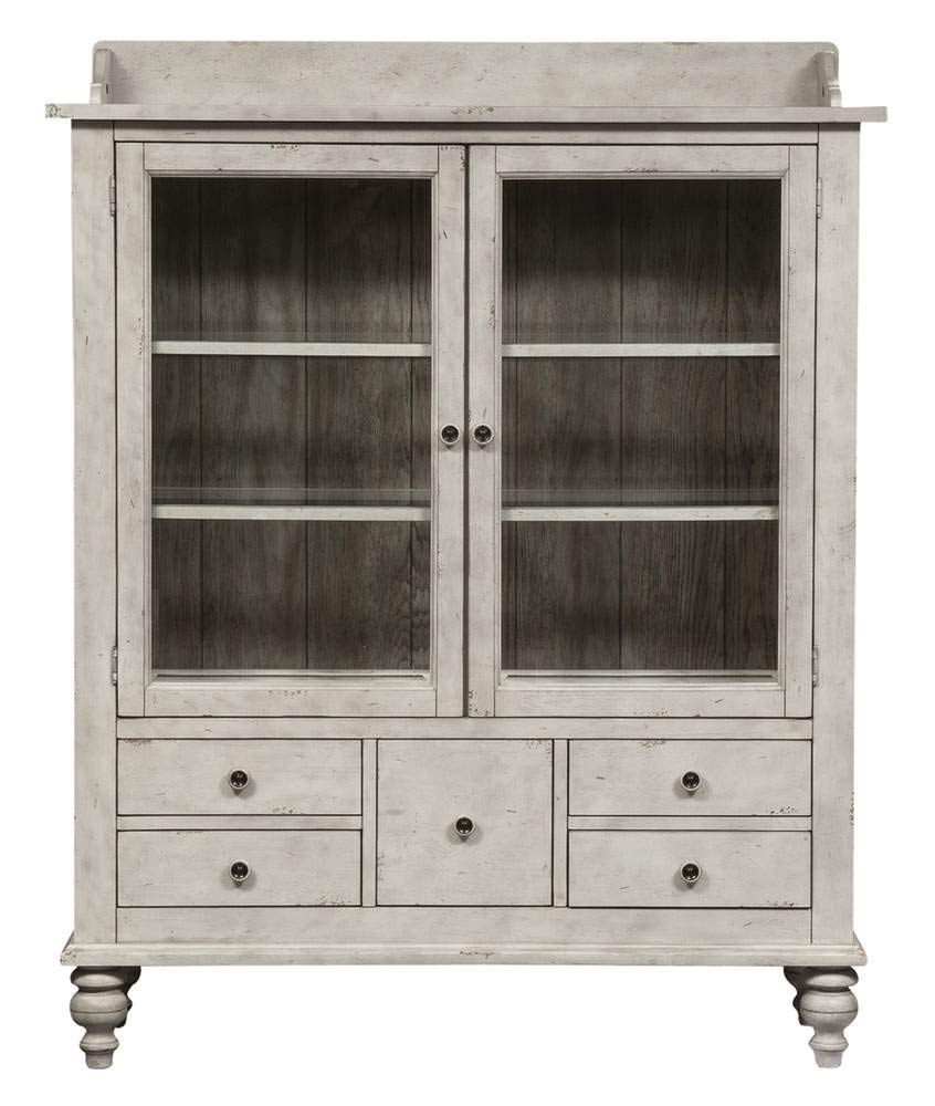 Liberty Furniture Whitney Glass Display Cabinet Traditional Dining Room Storage with LED Touch Light - Antique Linen Oak Wood