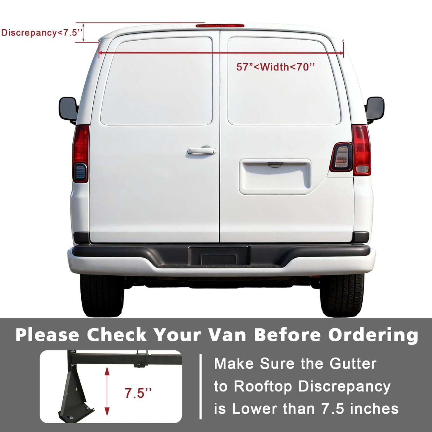 hightall Universal Van Ladder Rack with Roller,Adjustable Length 57-70" with Cargo Stoppers for Van with Rain Gutter,Compatible with Chevy Express 1500 2500 3500 Ford Econoline GMC Savana
