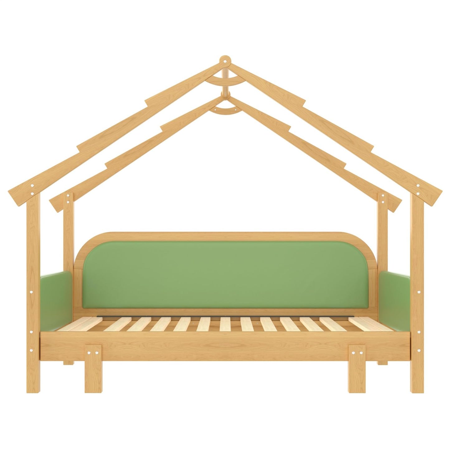 KEIKI Treehouse Extending Twin Size Bed Frames with Cushion Rails & Trundle, Upholstered Montessori Twin Daybed Bed Captain Platform for Kids Girls Boys Teens, No Box Spring Needed, Pine Solid Wood