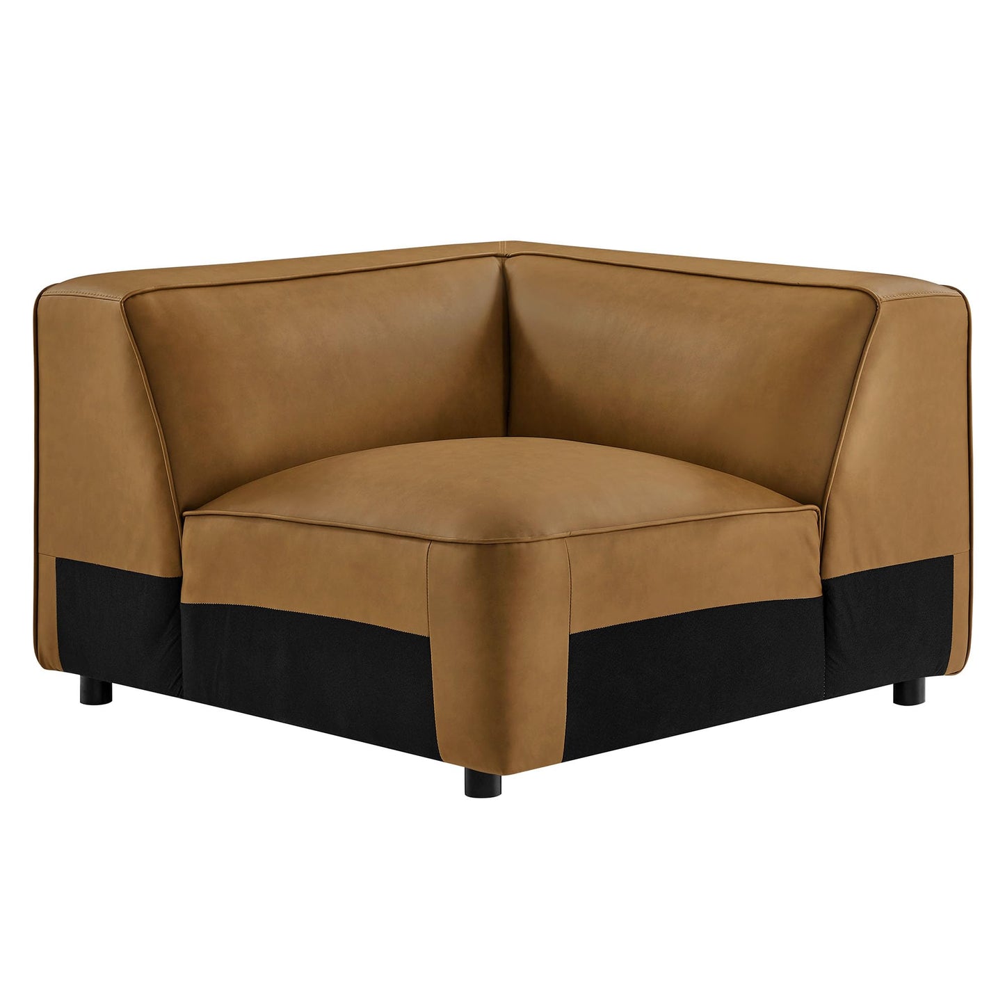 Modway Auren Vegan Leather Corner Modular Chair in Camel - Mid Century Modern Faux Leather Corner Sectional Couch - Living Room Armless PU Leather Single Sofa Chair