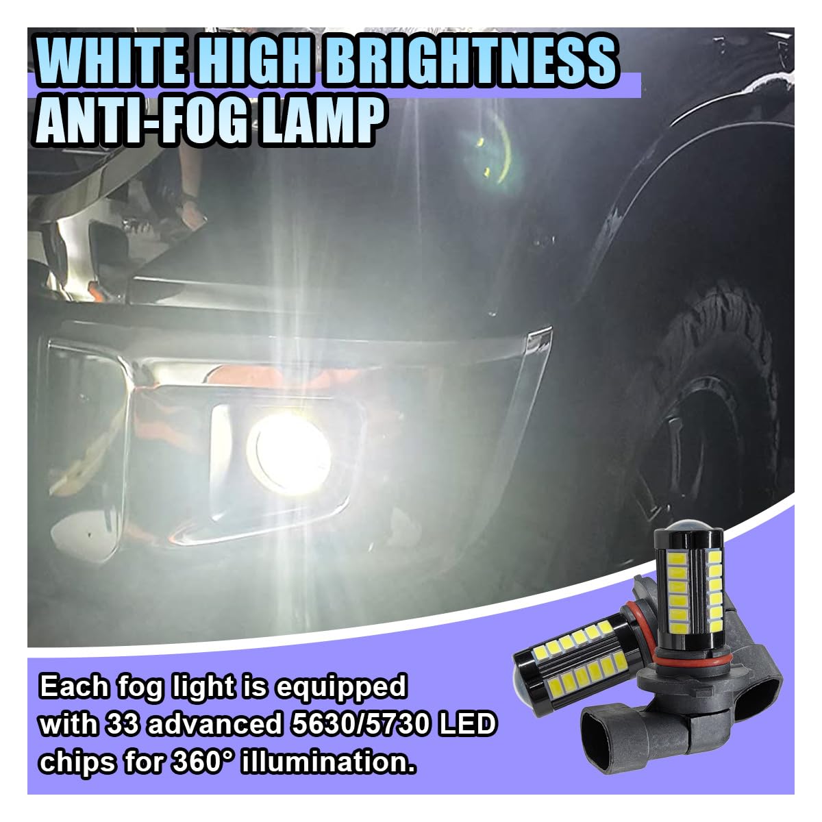 LHDOS 9005 Car LED Fog Light Bulbs, 1500 Lumen, 6500K White, Plug and Play, Black, Universal Replacement for Car, Truck, SUV