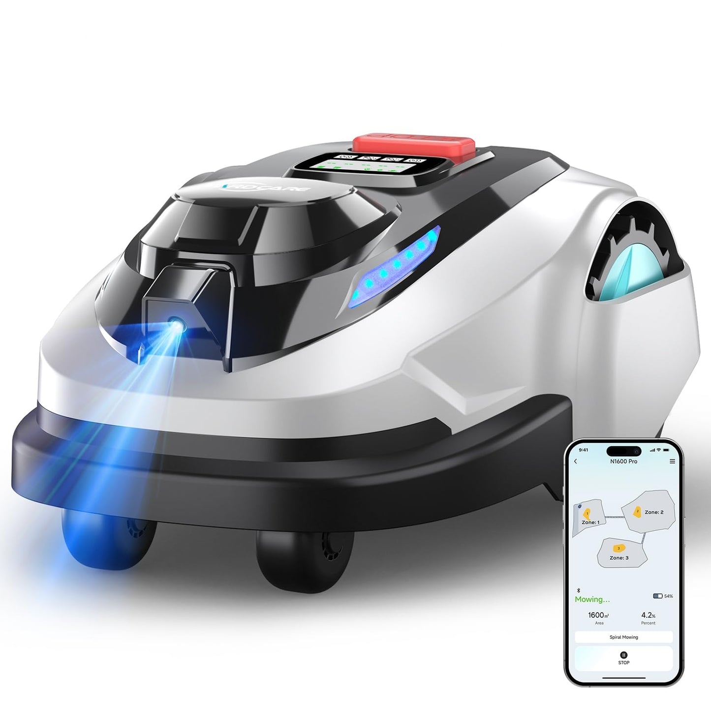 YARDCARE N1600 PRO Wireless Robot Lawn Mower, RTK+Vision Navigation, 0.4 Acre Coverage, APP Smart Control, Multi-Zone Mowing, Ordered Cutting Path, Smart Robot Lawn Mower for Yards