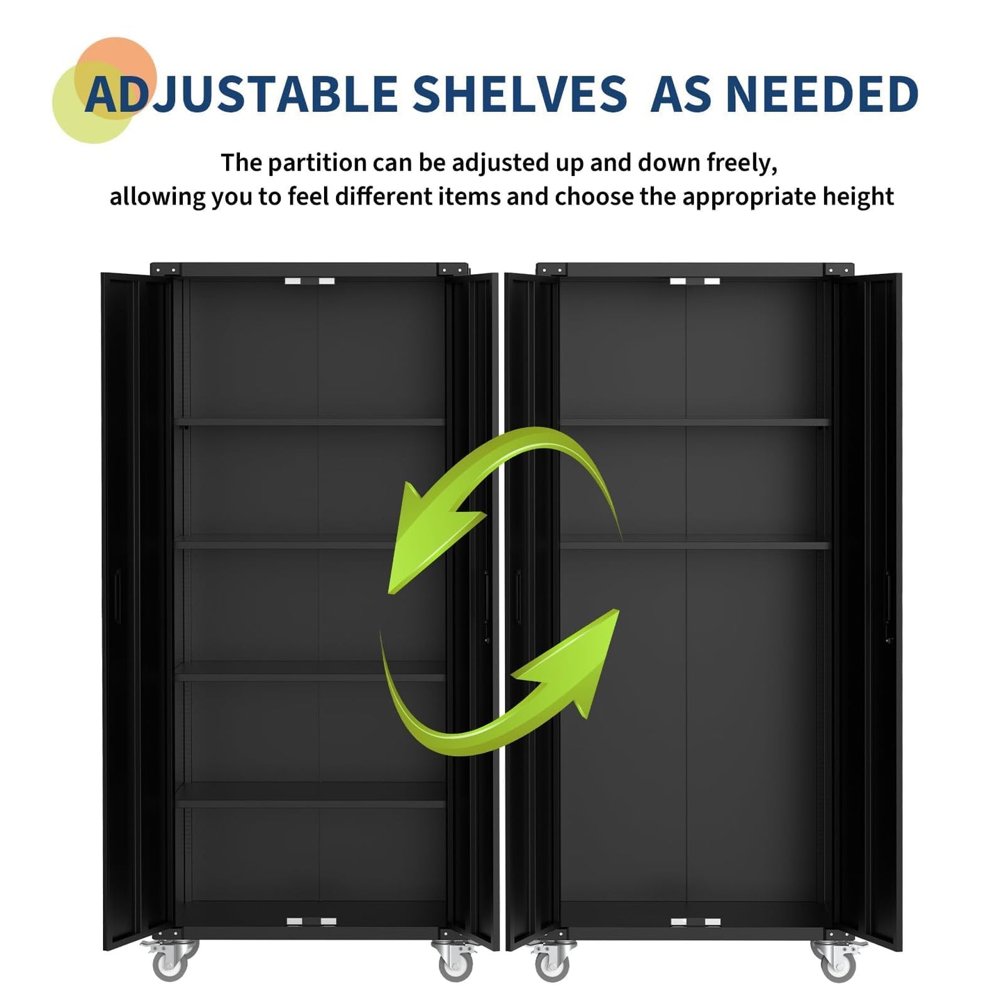 PeacefulHues Metal Garage Storage Cabinet with Doors and Wheels, 72" High Lockable Storage Cabinet with 4 Adjustable Shelves and Pegboard, for Garage Workshop Home Office