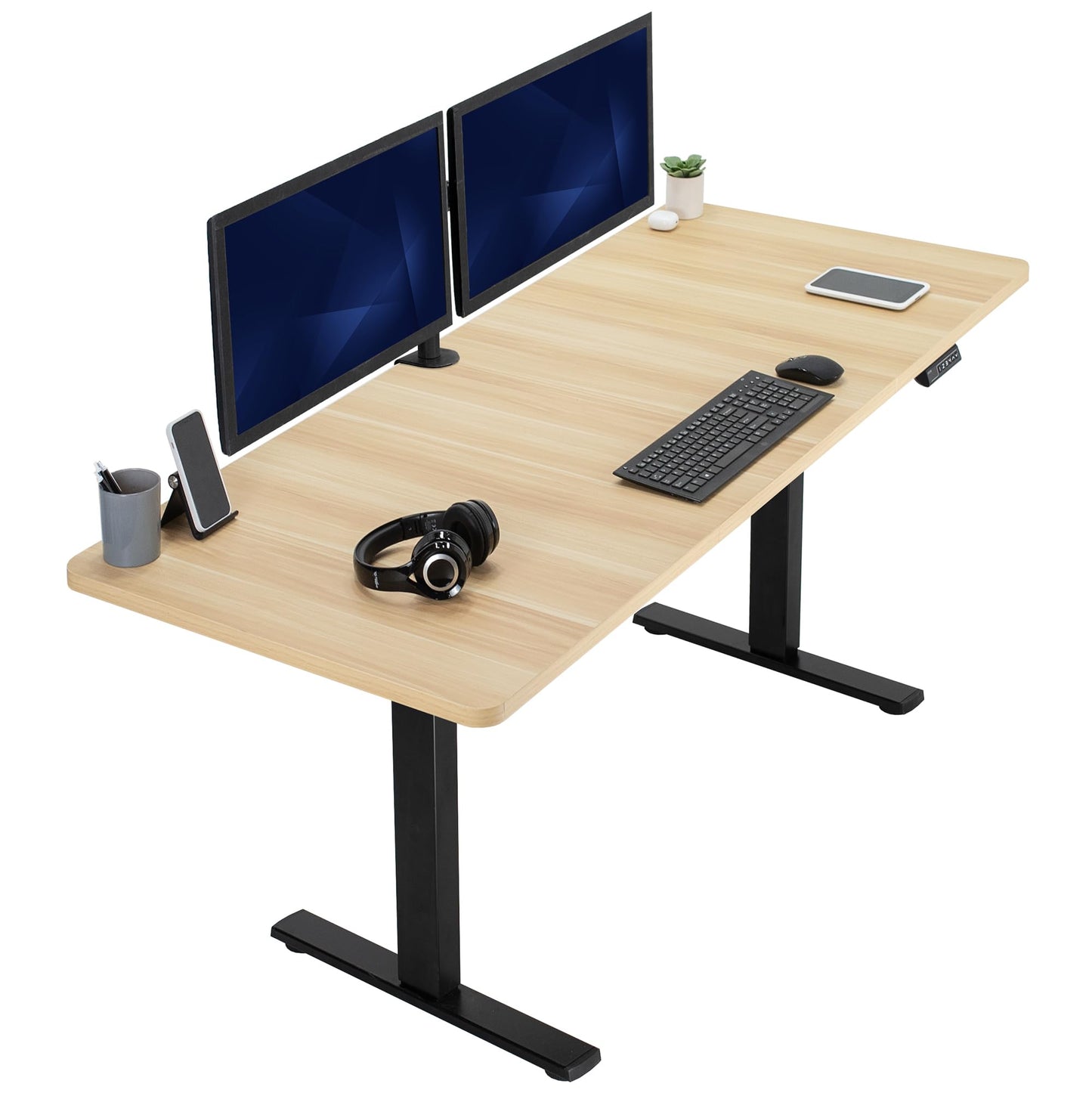 VIVO Electric 71 x 30 in Standing Desk, Memory Height Adjustment, 1B Series, Holds 220 lbs, Light Wood Top Black Frame, DESK-KIT-1B7C