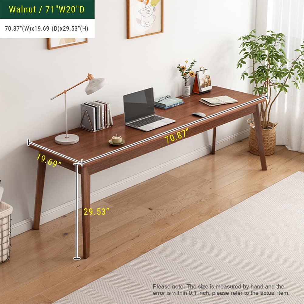 NELYE Mid-Century Long Desk Table - 71" Simple Modern Extra Long 2-Person Wood Computer Workstation for Home Office Work in Walnut, 71" W x 20" D