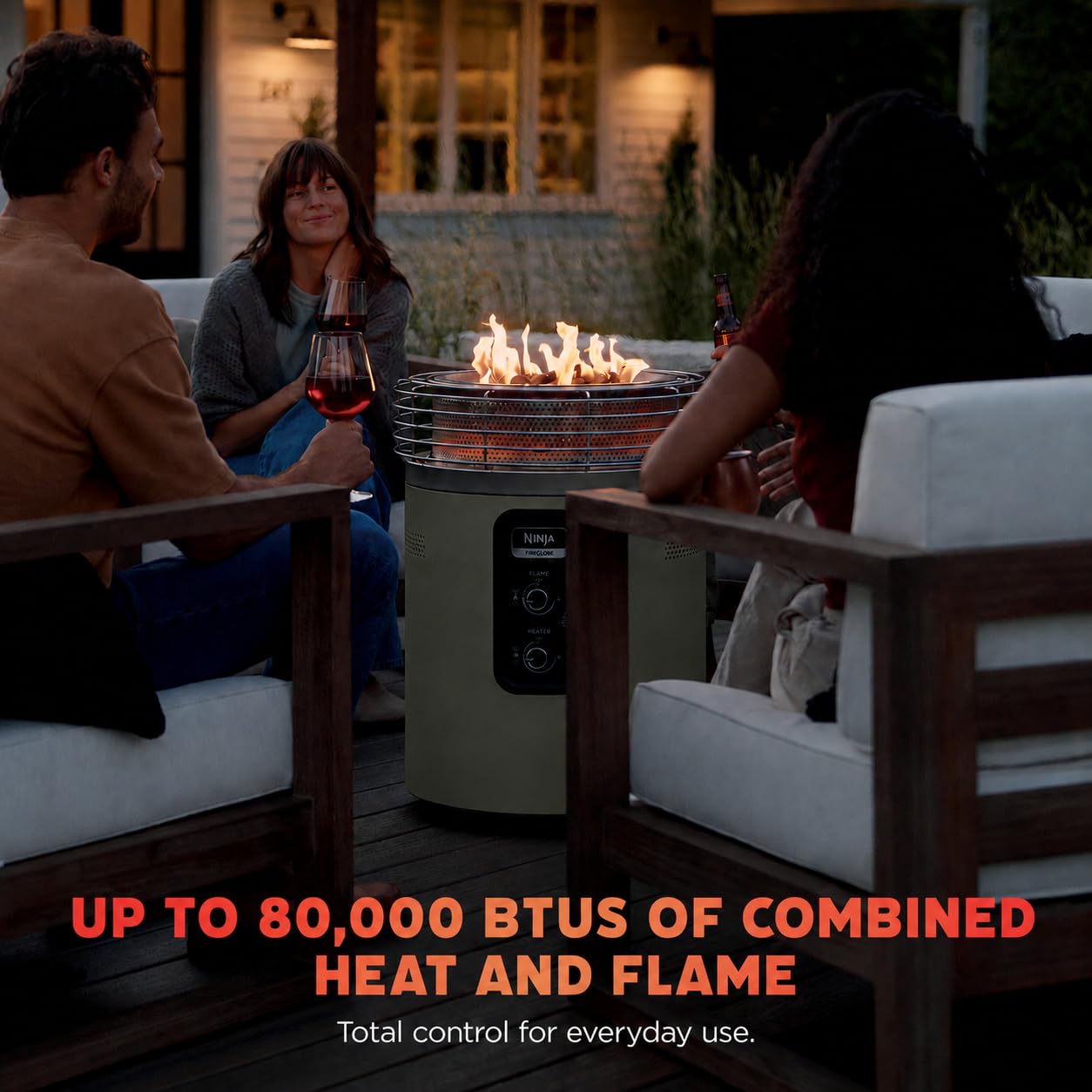 Ninja Fireside360 Outdoor Heater & Fire Pit | 3 Modes: Flame Only, Heat Only, Flame & Heat | Portable for Patio, Deck, Camping, Easy Control Smokeless Flames | Push to Start Ignition | Moss | OF101GN1