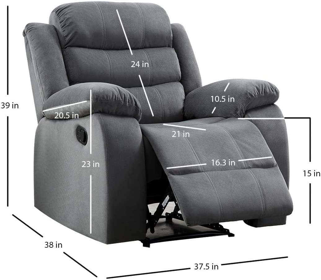 AC Pacific Jim Collection Manual Reclining Sofa with Double Recliner, Lumbar Support Massager and Chaise Footrest for Living Room, Home Theater or Bedroom, Chair, Dark Grey