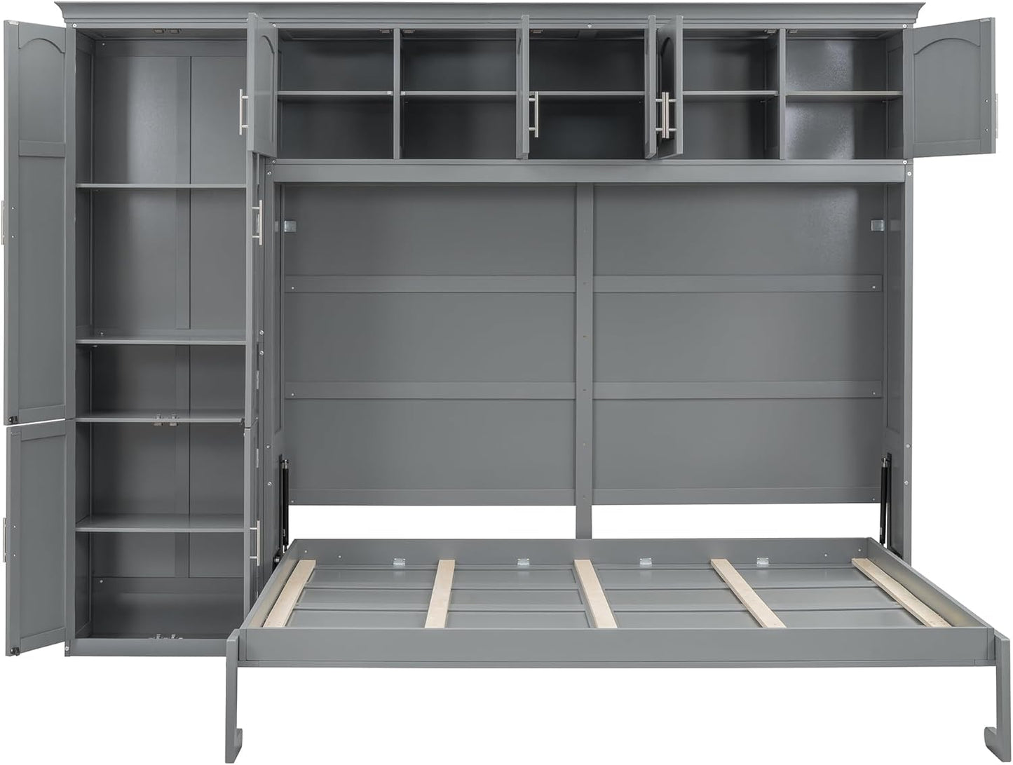 Virubi Queen Horizontal Murphy Bed Cabinet with Storage Cabinet,Wood Folding Murphy Wall Bed for Adult (Grey)