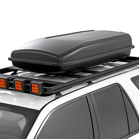 Rough Country Rooftop Cargo Box 14.5 Cu Ft – Hard Shell Roof Rack Storage Carrier, Strut Assisted, Lockable & Weatherproof, No Drill Install