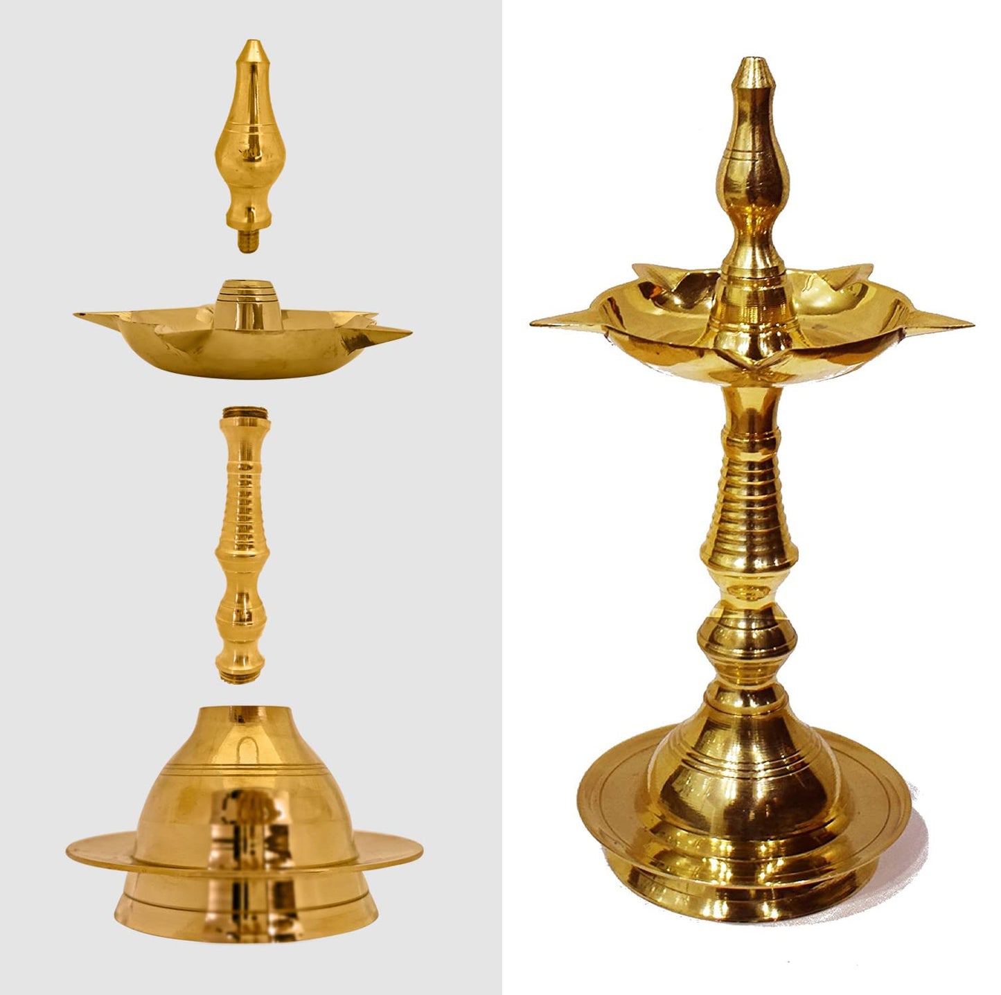 Craftsman Brass Kerala Samai Diya Oil Lamp, 10 Inch, Gold, Pack of 2, Traditional Pooja Deepak for Diwali