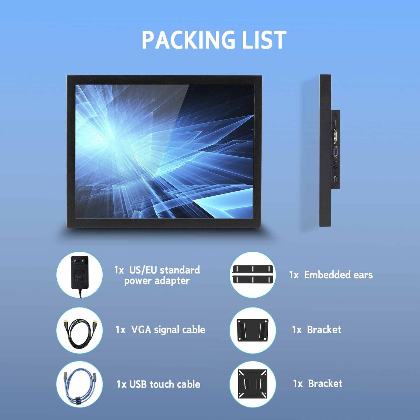 VSDISPLAY Portable Industrial Monitor with Dual Speaker,15 Inch 1024x768 4:3 IPS LCD Touchscreen and VGA DVI Video Input,Metal Shell with Bracket