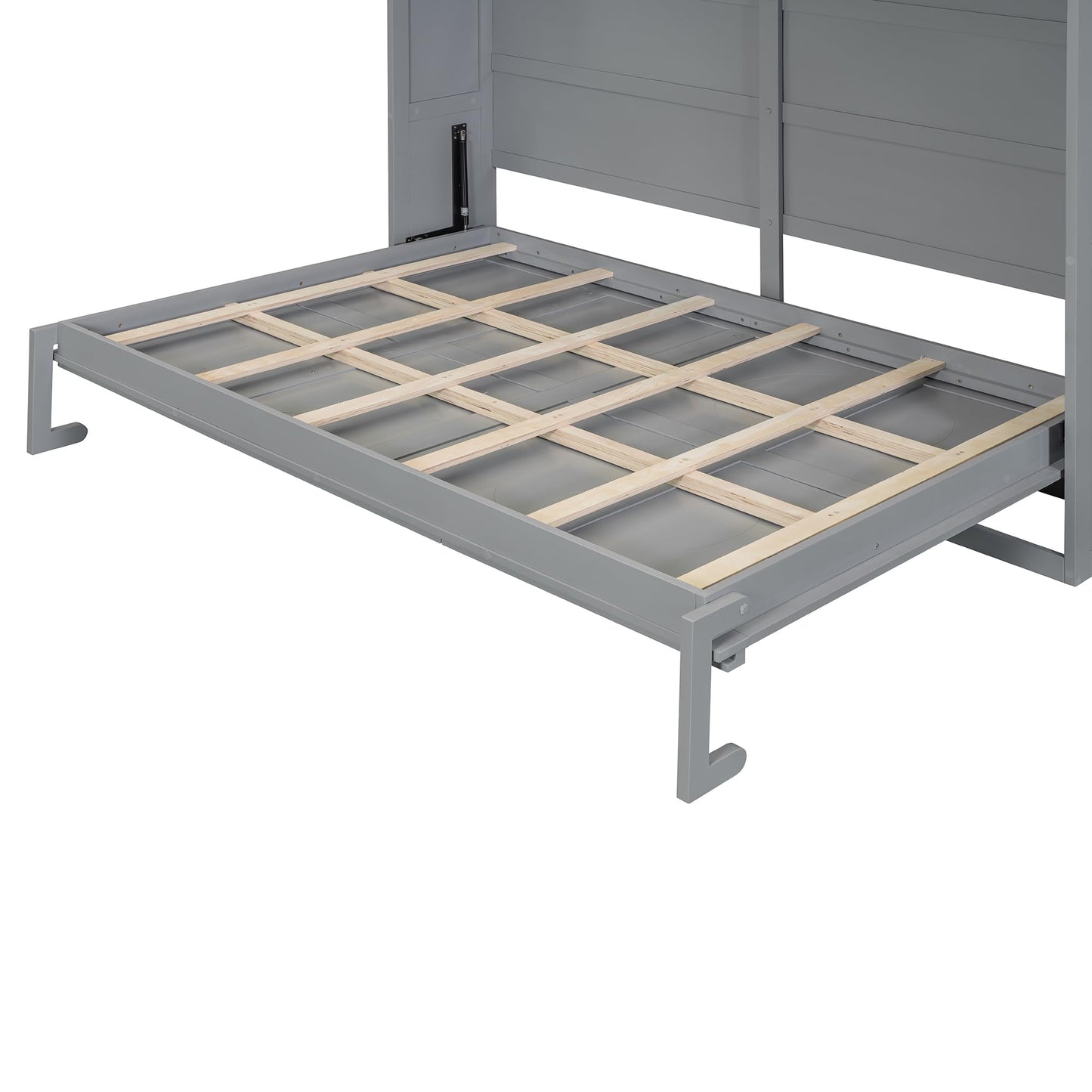 Ball & Cast Murphy Bed Full Size,Wall Beds with Charging Station and Storage Top,Slat Support,Wood Hideaway Cabinet Bedframe w/Leg,can be Folded,Space-Saving,for Small Room,Dorms,Gray