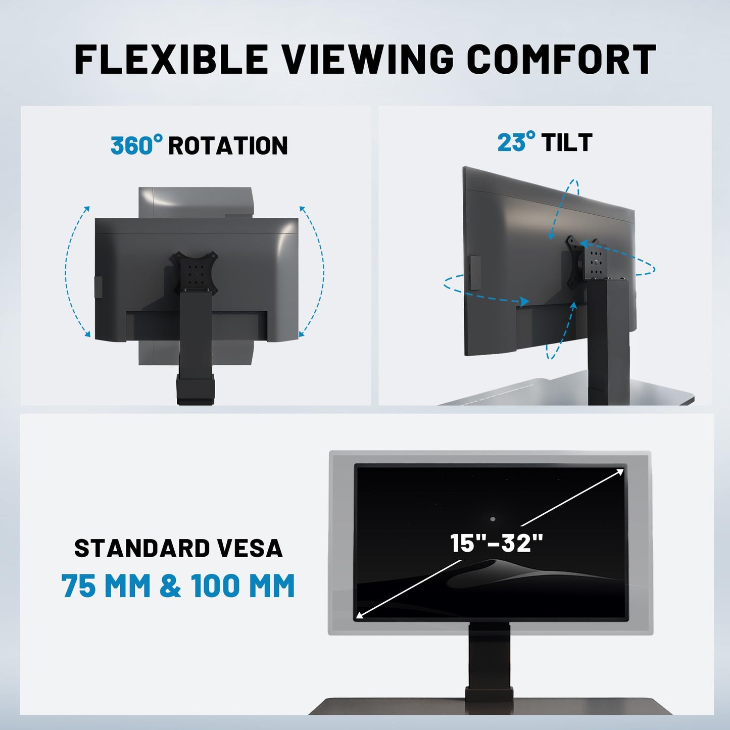 Electric Standing Desk Converter 28" Wide, Height Adjustable Desk Riser, Computer Workstation, Sit-Stand Convertor for Home, Office, School (Black, 1 Arm Included)