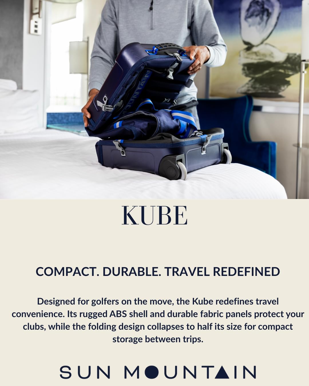 Sun Mountain Kube Golf Travel Bag, 2-Wheel Rolling System-Compact Storage Case, Steel Black Rush Red