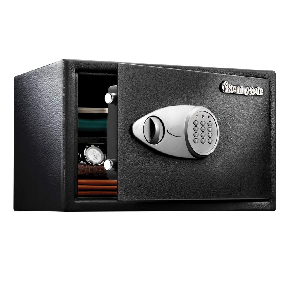 SentrySafe Black Home Safe with Shelf and Digital Keypad, Large Safe for Laptop, Documents, Money, Exterior: 10.6 x 16.9 x 14.6 Inches, X125