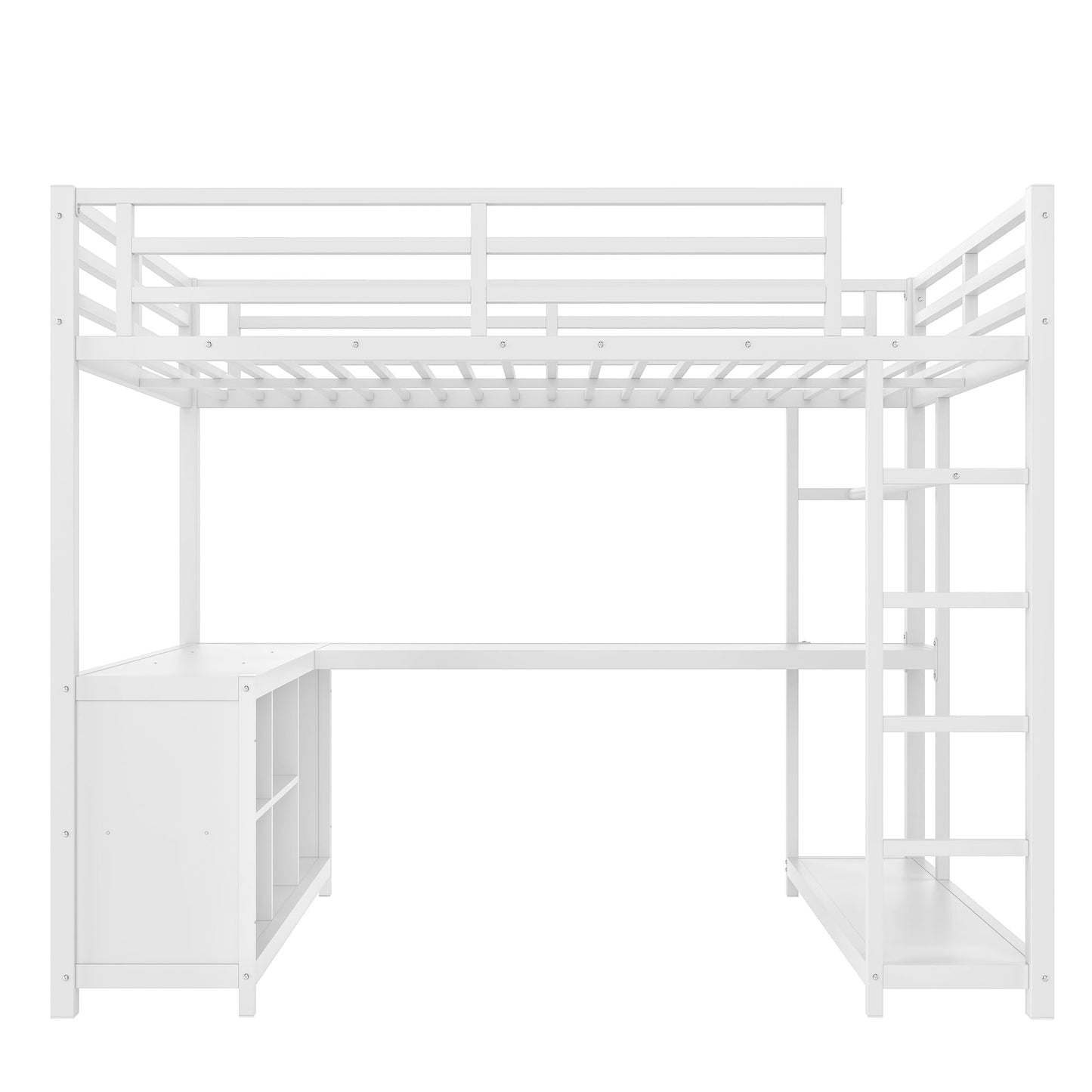 Bellemave Full Size Loft Bed with Desk & Wardrobe, All-in-One Metal Loft Beds Frame with Storage, Space Saving Loft Bed Full Size for Teen, Adult, Apartment, Dorm, White