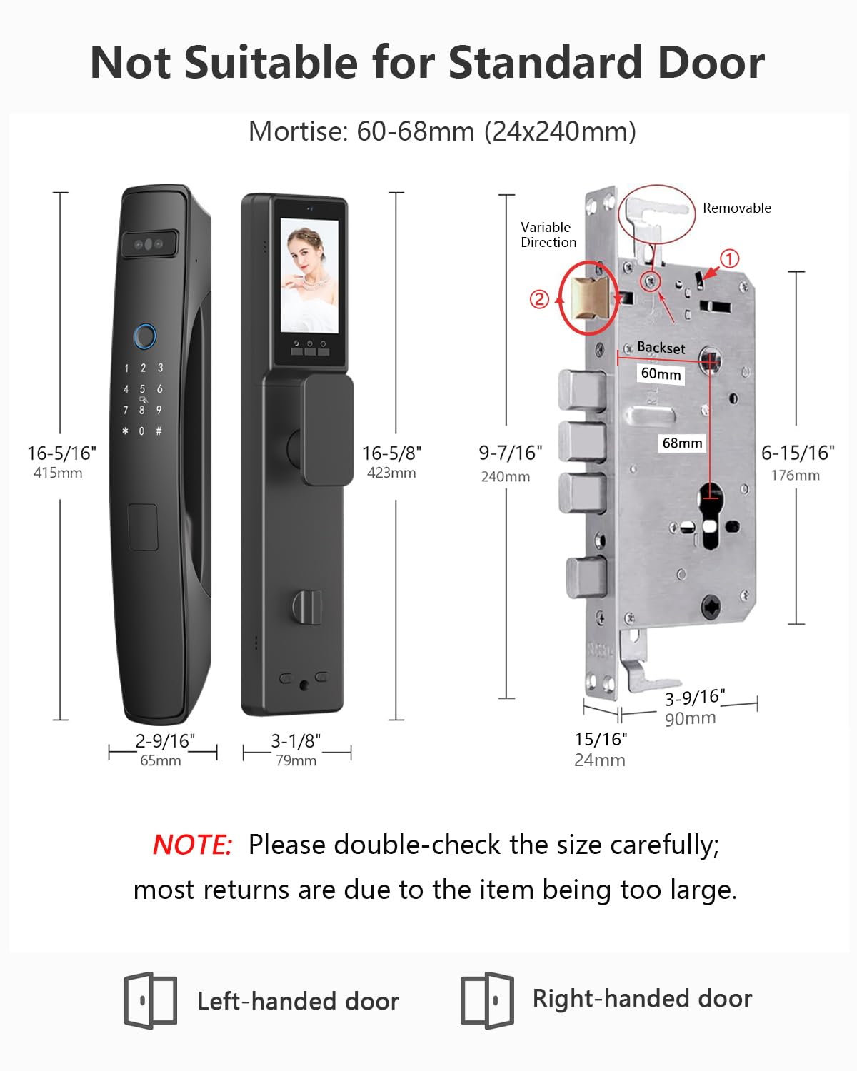 Jacchozhi 3D Face Recognition Smart Lock with Dual Cameras, 2-Way Video, Doorbell, 4" IPS Screen, Night Vision, Tamper Alarm, IP65 Waterproof, WiFi Keyless Entry Mortise Lock for Front Door