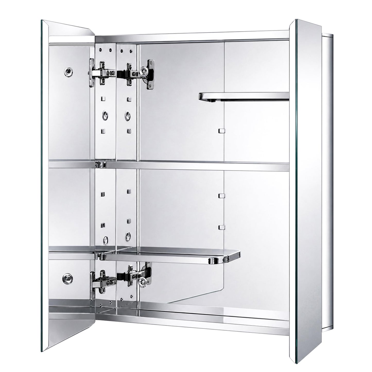 Fundin Stainless Steel Medicine Cabinet, Bathroom Mirror Cabinet, Surface Mount and Recess Mount, 23.6 x 25.6 inch, with Unique Half-Shelves for Greater Storage adjustability