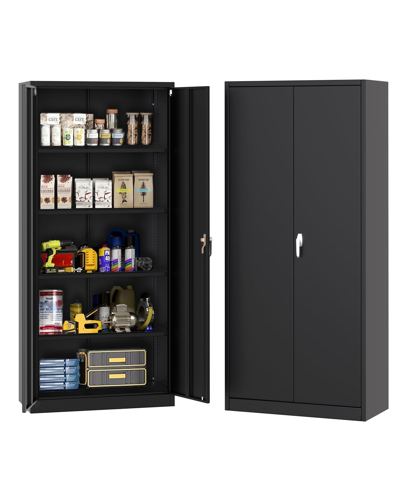 Metal Storage Cabinet with Lock Steel Garage Cabinet Adjustable Shelves