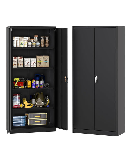 Metal Storage Cabinet with Lock Steel Garage Cabinet Adjustable Shelves