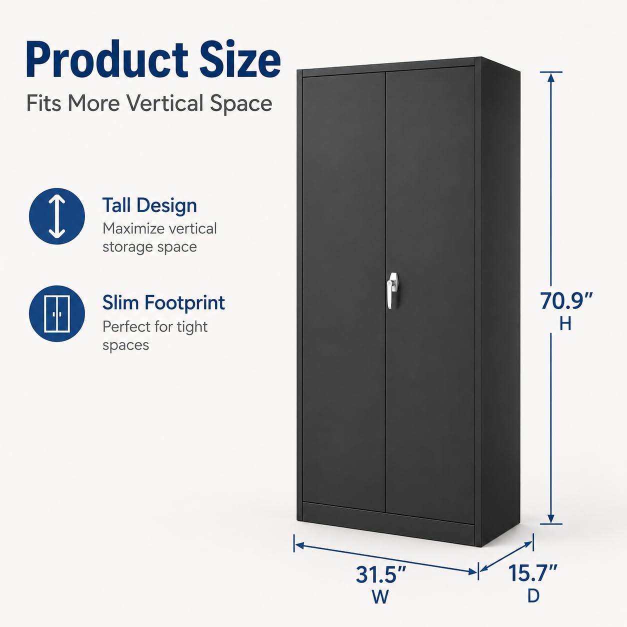 PeakPursuit 71 Inch Metal Storage Cabinet, Locking Steel Cabinet with 4 Adjustable Shelves & Leveling Feet, Heavy Duty Garage Storage Cabinet for Pantry, Office, Home, Laundry Room, Black
