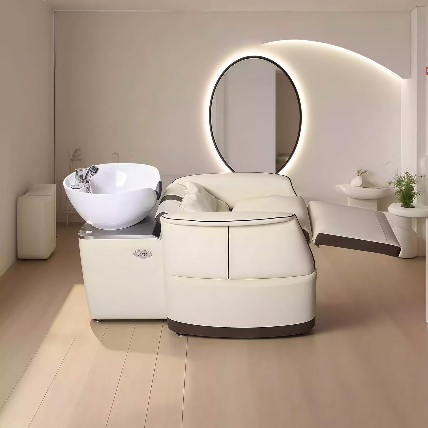 HHEvergreenEnsemble Salon Shampoo Bowl - Backwash Unit Set with Electric One-Button Adjustment, Shampoo Chair Includes High-End Luxury Style, Round Ceramic Sink