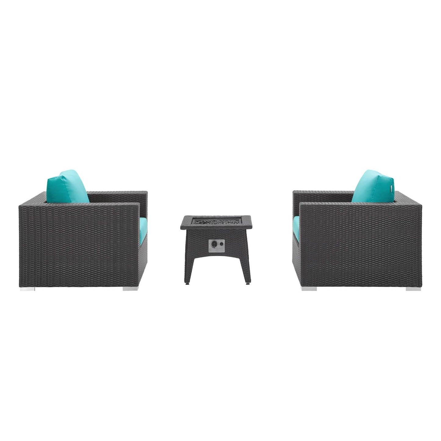 Modway EEI-3727-EXP-TRQ-SET Convene 3 Piece Set Outdoor Patio with Fire Pit, Espresso Turquois
